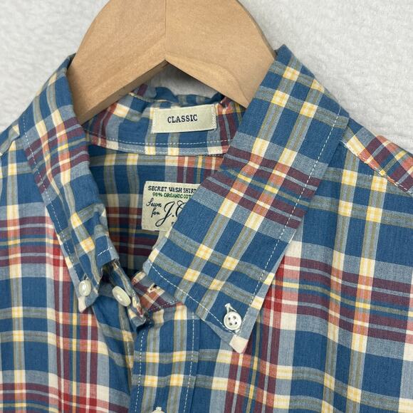 J. Crew Other - J.CREW Shirt Mens M Secret Wash Classic Plaid Stretch Organic Cotton Blue